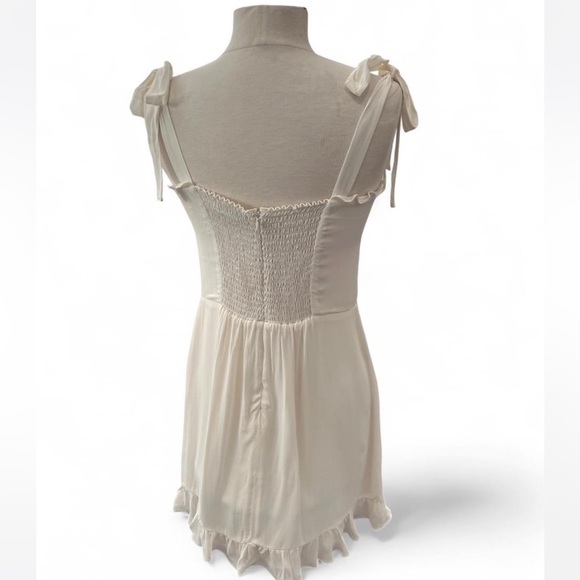 REFORMATION Christine Dress Womens 10 Ivory Sleeveless Mini Tie Straps Ruffle - Picture 4 of 10